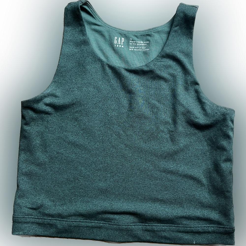 Gap Teen Sports Bra/ Tank Forest Green Size 12 Moisture Wicking Stretch Soft